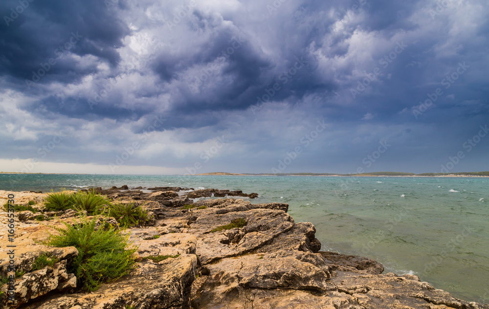 Dramatic storm clouds over the Adriatic Sea, Croatia, in summer