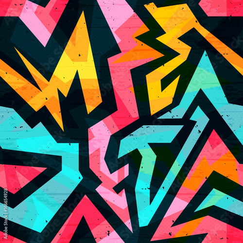 Graffiti bright psychedelic seamless pattern on a black background vector illustration