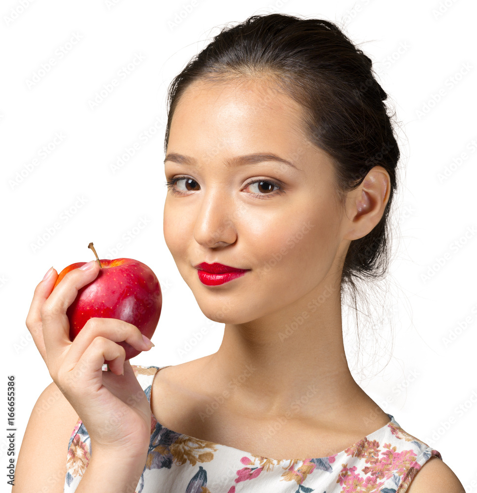 Smiling woman with red apple Smiling woman with red apple