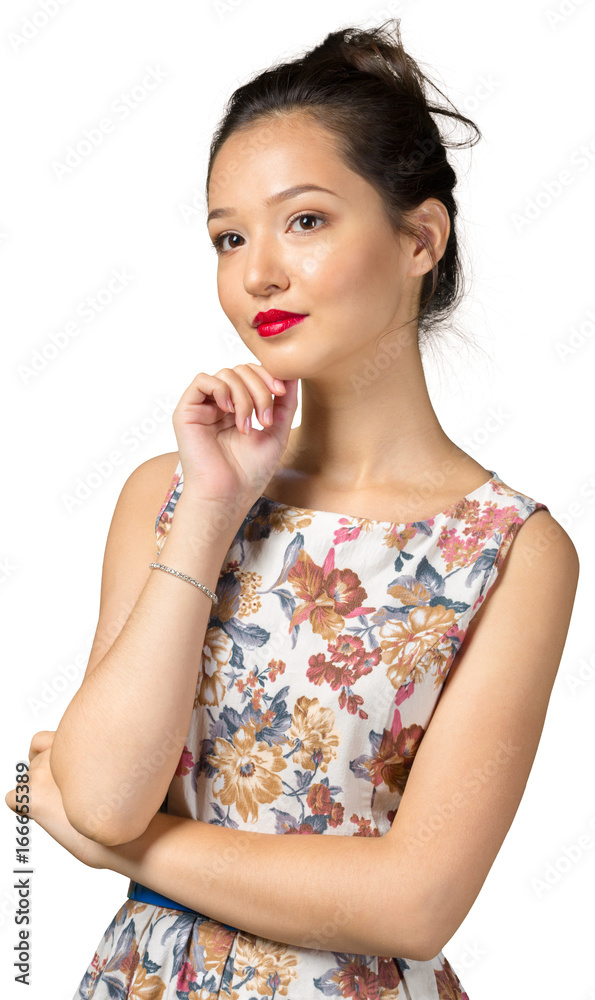 Asian woman thinking on isolated background Asian woman thinking on isolated background