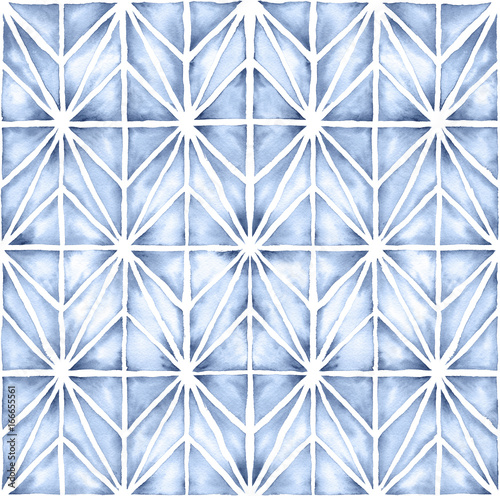 Akwarela W Stylu Shibori Ilustracja Z Nowoczesnym Wzorem Geometrycznym. Bezszwowe Powtarzanie Wzoru.