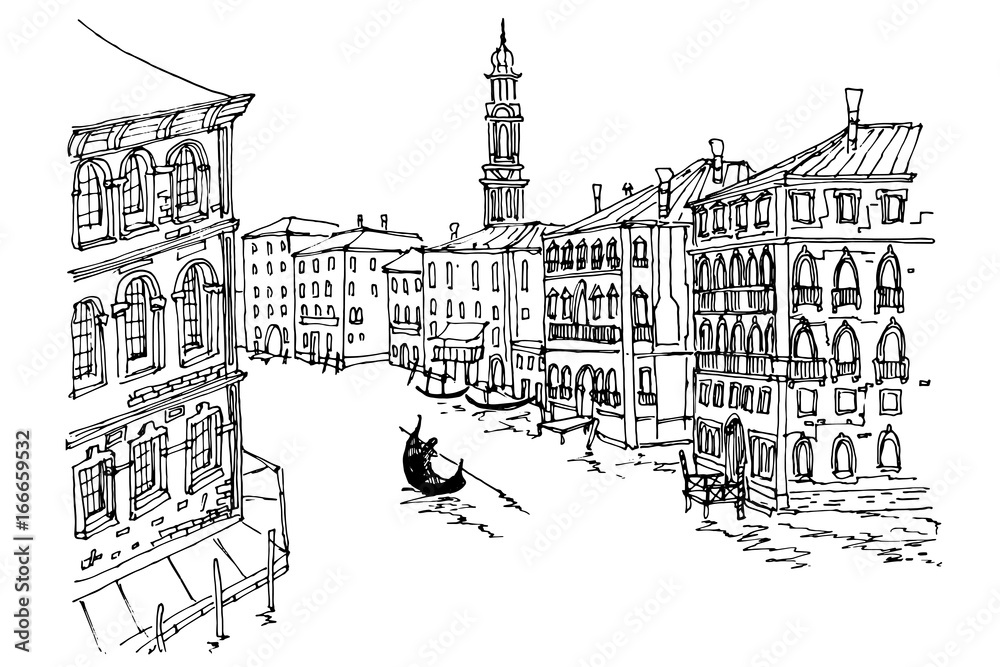 Vector sketch of Grand Canal in Venice, Italy.