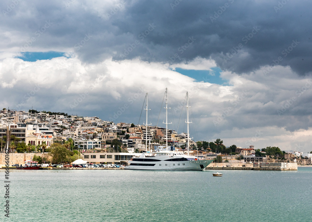 Luxury motorboat at the dock.Marina Zeas, Piraeus,Greece Luxury motorboat at the dock.Marina Zeas, Piraeus,Greece