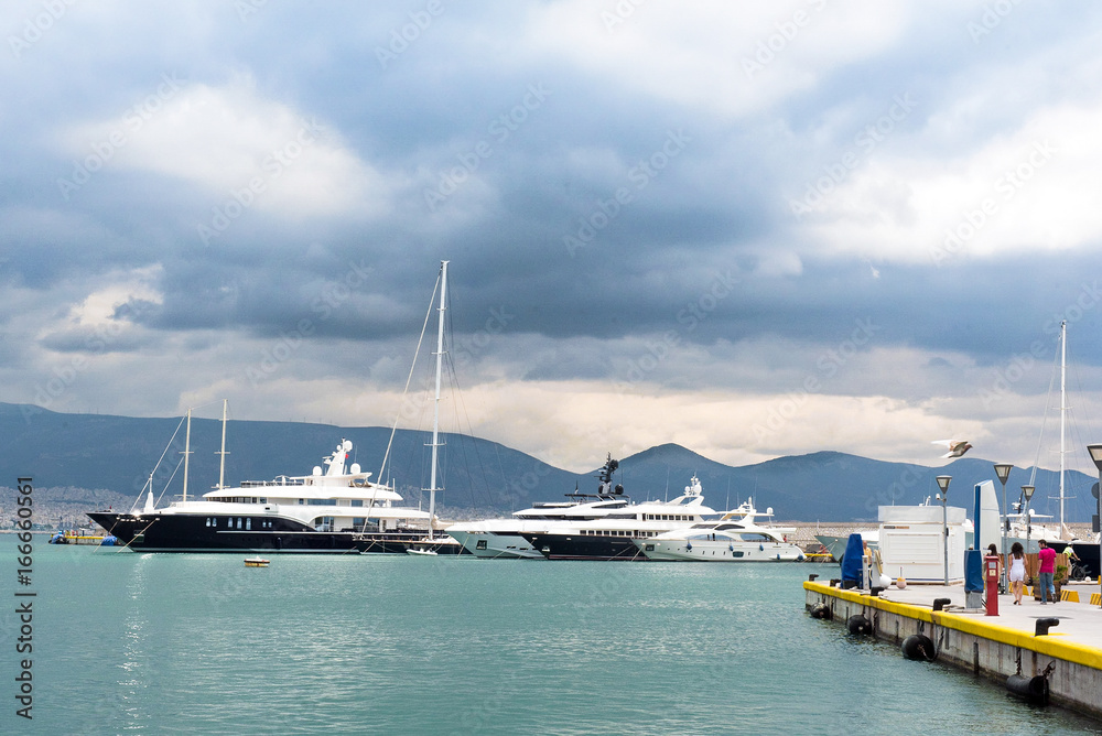 Luxury yachts at the dock. Marina Zeas, Piraeus,Greece