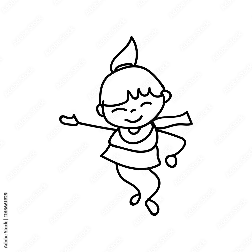 hand drawing happy cute girls line art hand drawing happy cute girls line art