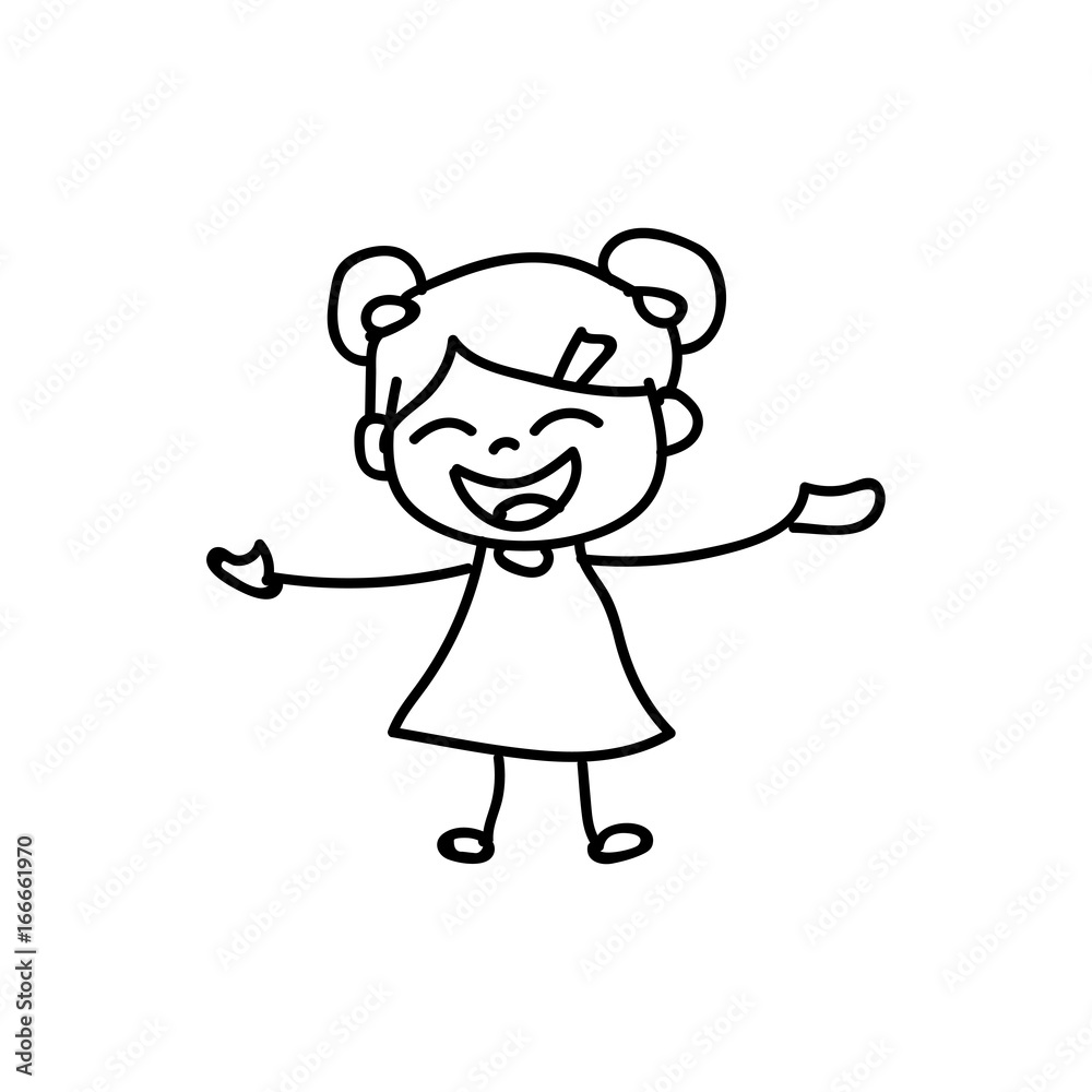hand drawing happy cute girls line art hand drawing happy cute girls line art