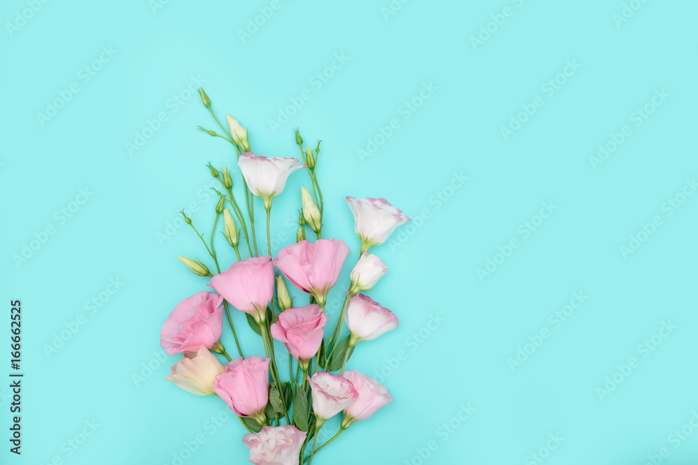 Fototapeta premium Beautiful composition with flowers on color background