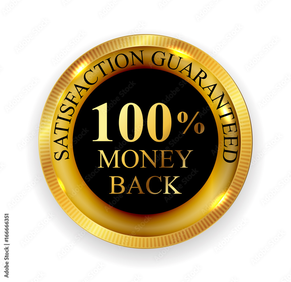 Premium Quality 100% Money Back Golden Medal Icon Seal  Sign Iso