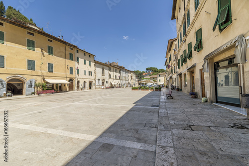 View of Piazza Garibaldi square, in the historic center of Cetona, Siena, Italy, in a moment of tranquility without people