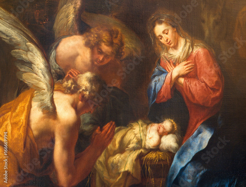 Fotografering ANTWERP, BELGIUM - SEPTEMBER 5,2013: Detail of Nativity paint by Kasper van Opstal (1660 - 1714) in St