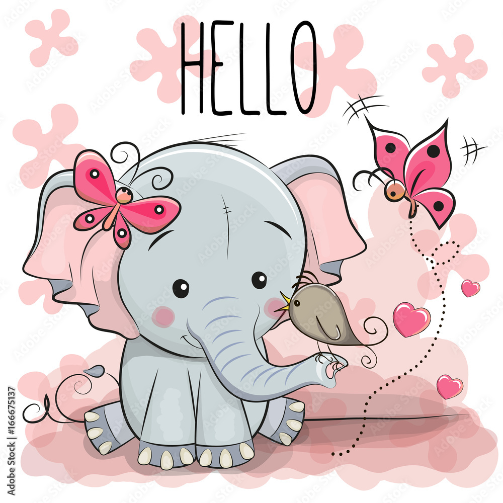 Fototapeta premium Cute cartoon Elephant with bird