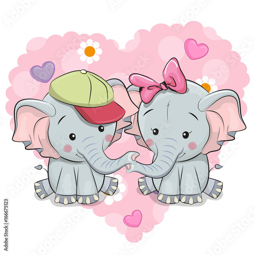 Two Cute Cartoon Elephants