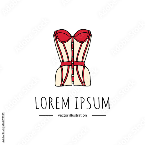 Hand drawn doodle Lingerie icon. Fashion feminine vector illustration. Sexy lacy woman underwear symbol collection. Cartoon sketch element: basque, bra, corset, brassiere, tight,  form-fitting bodice