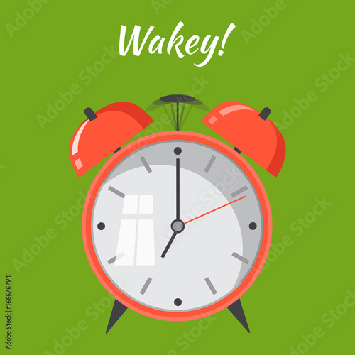 Cartoon alarm clock ringing. Wake up morning concept. Flat design. Vector icon isolated on background