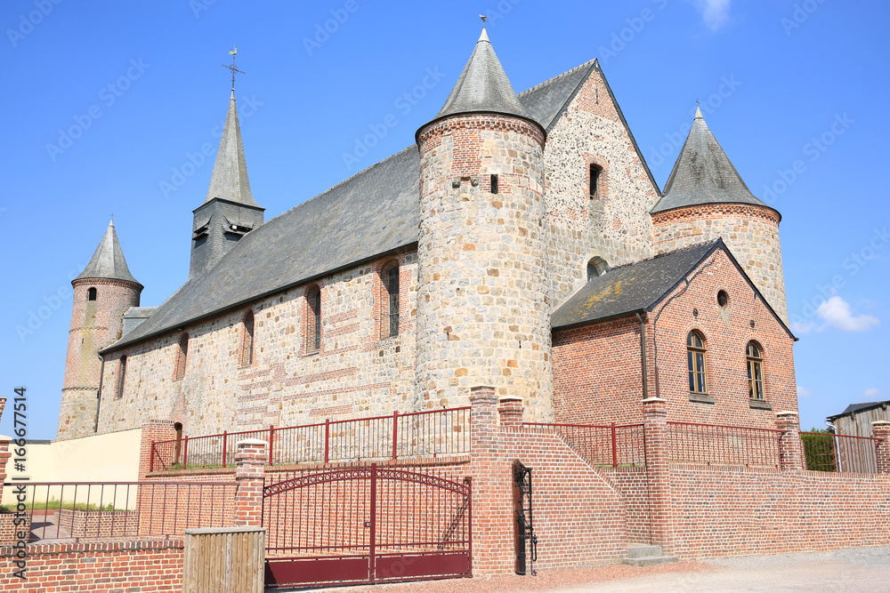 Medieval church in La Bouteille, Picardie, France