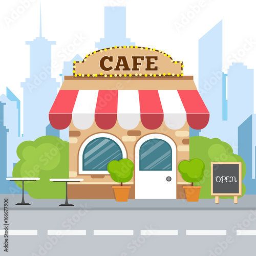 Fototapeta Naklejka Na Ścianę i Meble -  Flat isometric design. Colorful cafe isometric restaurant building. Cartoon vector icon