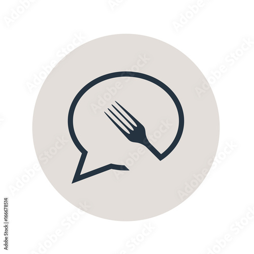 Icono plano chat con tenedor en circulo gris