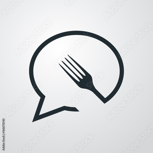 Icono plano chat con tenedor en fondo degradado