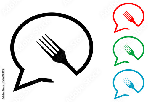 Icono plano chat con tenedor varios colores