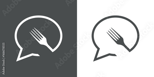 Icono plano chat con tenedor gris y blanco