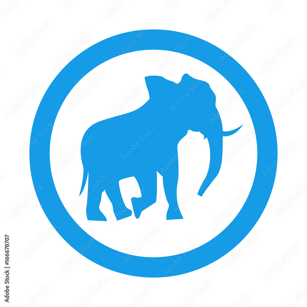 Obraz premium Icono plano silueta elefante en circulo color azul