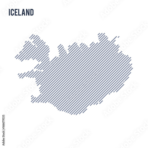 Vector abstract hatched map of Iceland with oblique lines isolated on a white background.