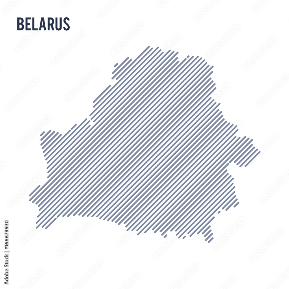Vector abstract hatched map of Belarus with oblique lines isolated on a white background.