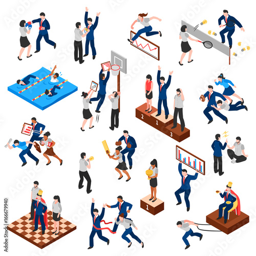 Competitions Of Business Characters Isometric Set