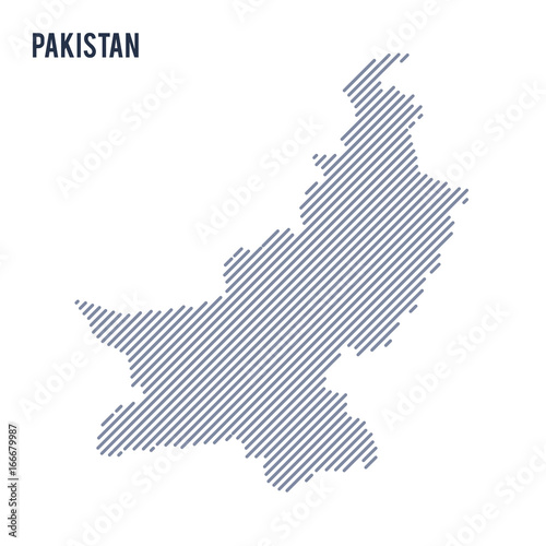 Vector abstract hatched map of Pakistan with oblique lines isolated on a white background.