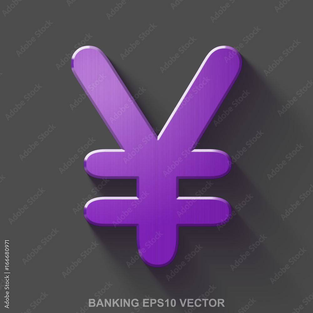Obraz premium Flat metallic banking 3D icon. Purple Glossy Metal Yen on Gray background. EPS 10, vector.