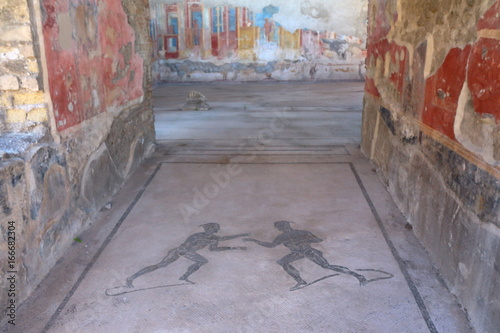 Mosaics at Pompeii archaeological site, the ancient Roman city, destroyed in 79 BC by the eruption of Mount Vesuvius.
