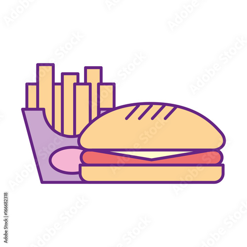 delicious burger with french fries vector illustration design