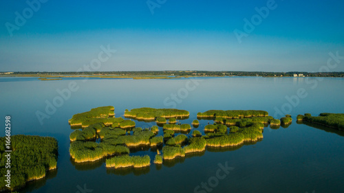Fototapeta Naklejka Na Ścianę i Meble -  Aerial view Reeds island in the lake on Hungary, Sukoro, Velence.