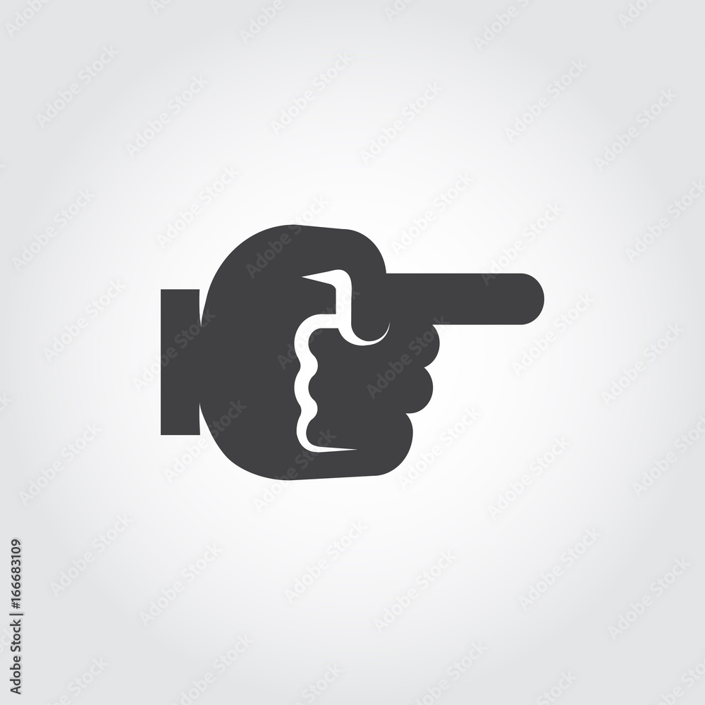 Pointing hand finger black flat icon. Web sign right forefinger point. Graphical pictogram for site interfaces, mobile applications, games and other projects. Vector illustration Pointing hand finger black flat icon. Web sign right forefinger point. Graphical pictogram for site interfaces, mobile applications, games and other projects. Vector illustration