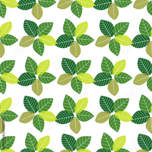 Seamless green background with decorative leaves. Textile rapport. © lazininamarina