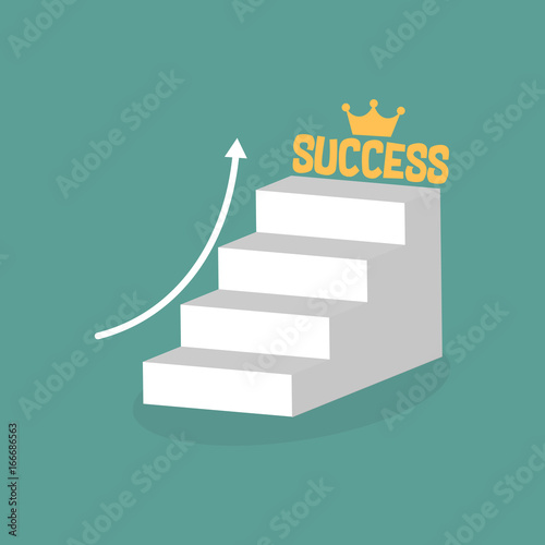 Stair step go to success. Staircase to success. Cartoon Vector Illustration.