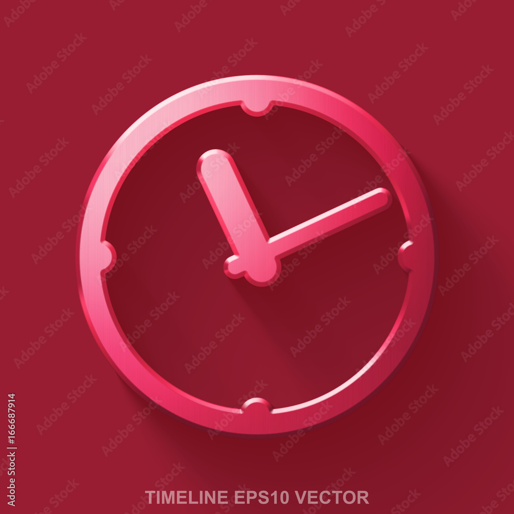 Flat metallic timeline 3D icon. Red Glossy Metal Clock on Red background. EPS 10, vector. Flat metallic timeline 3D icon. Red Glossy Metal Clock on Red background. EPS 10, vector.
