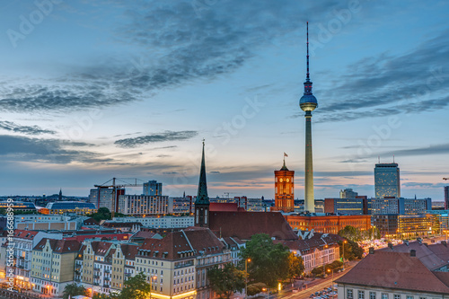 The Television Tower and the townhall in Berlin after sunset