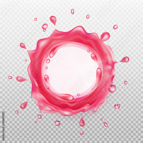 Juice frame. Pink liquid splash. Transparent water. Vector illustration. 