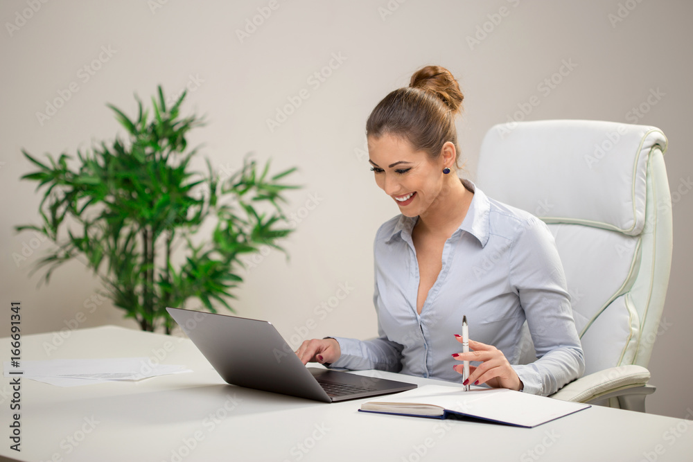 Beautiful business woman working at the office Beautiful business woman working at the office