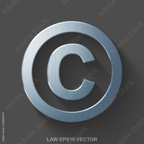 Flat metallic law 3D icon. Polished Steel Copyright on Gray background. EPS 10, vector.