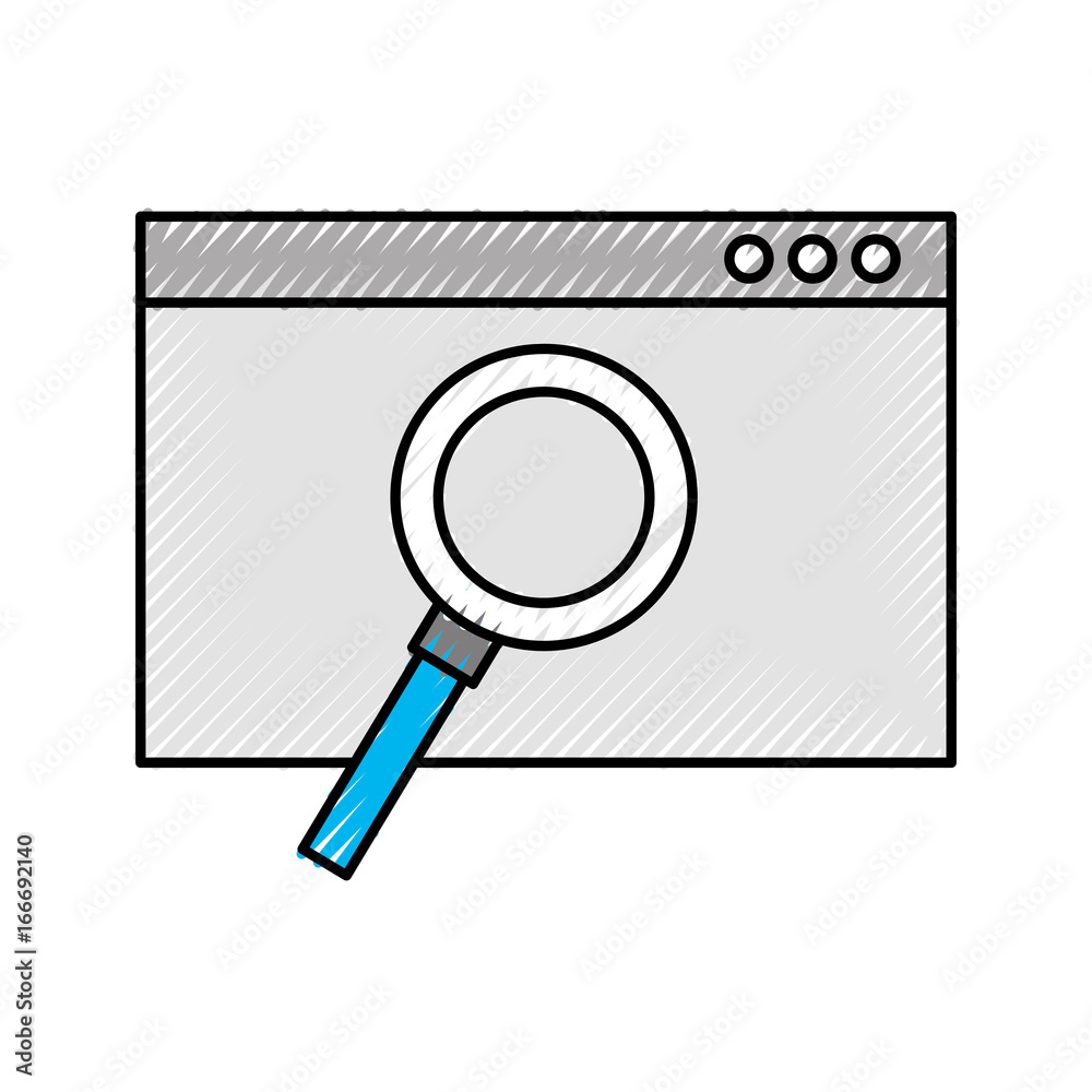 template computer with magnifying glass vector illustration design template computer with magnifying glass vector illustration design