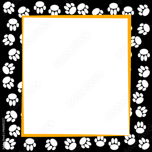 Dog paws border on black background.