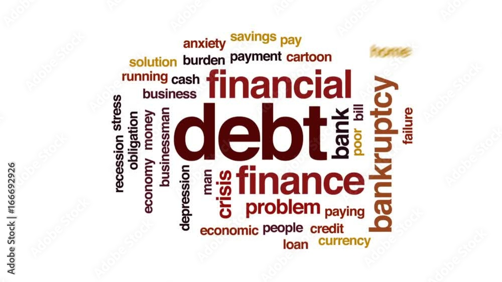 Debt animated word cloud, text design animation. Debt animated word cloud, text design animation.