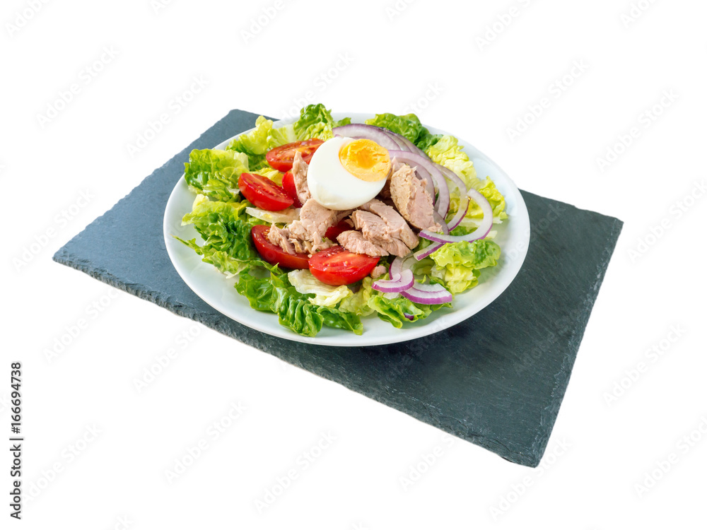 Tuna salad on the slate board side wiew Tuna salad on the slate board side wiew
