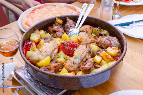 traditional croatian food peka with mix meat and vegetables