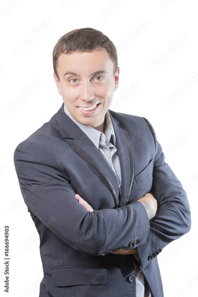 Businessman smiling with arms crossed on chest, isolated on white Businessman smiling with arms crossed on chest, isolated on white