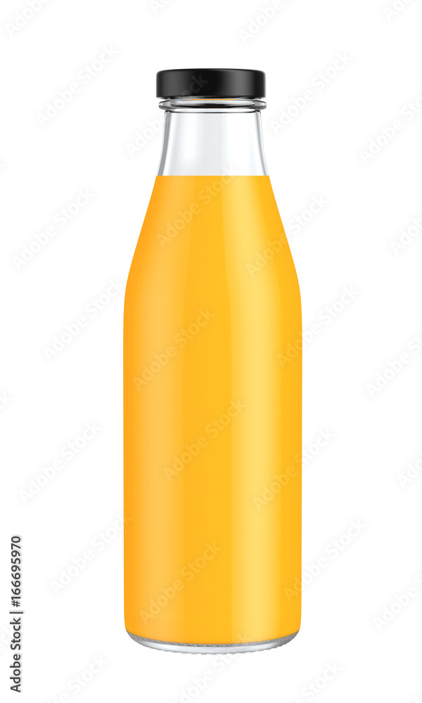 Orange juice glass bottle isolated on white background, 3D rendering Orange juice glass bottle isolated on white background, 3D rendering