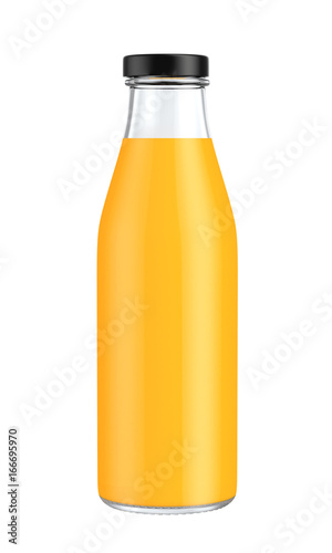 Orange juice glass bottle isolated on white background, 3D rendering