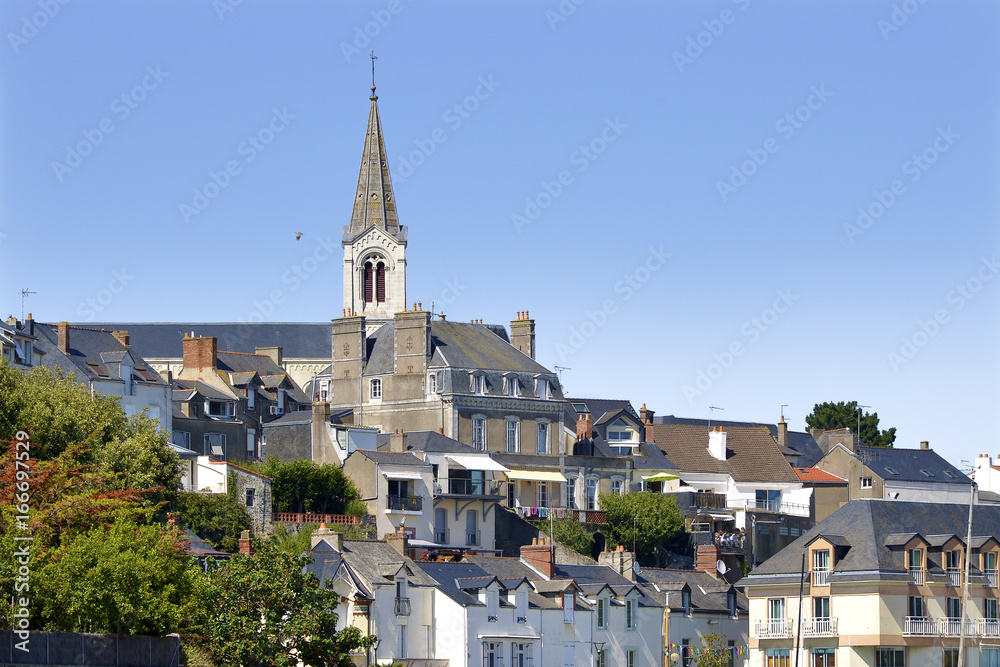 Bell tower of church Saint Gilles of Pornic in Pays de la Loire region in western France